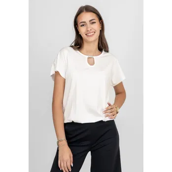 Dámská halenka Pratto dámské halenkové triko s ozdobnou sponou off white Velikost: 48