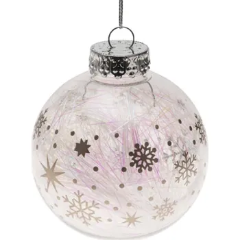 Vánoční dekorace OZDOBNÁ BAŇKA 8CM STŘÍBRNÉ HVĚZDIČKY