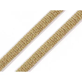 Textilní guma Pruženka brokátová / ramínková šíře 10 mm s lurexem zlatá 12.5 m