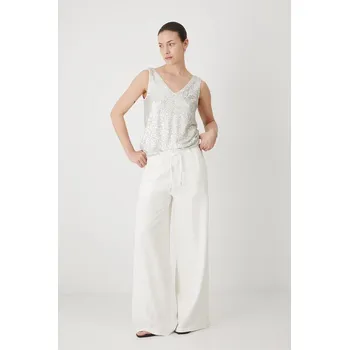 Dámské kalhoty Kalhoty s příměsí lnu Medicine dámské, béžová barva, široké, medium waist RS25.SPD901 01X, vel. XL