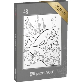 Puzzle puzzle 48 dílků „puzzleOMALOVÁNKY: Zvířata, delfín“