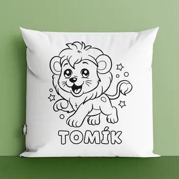 Dekorativní polštářek Lev se jménem Omalovánkový polštář