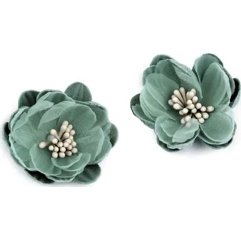 Textilní květ k nalepení Ø5 cm zelená šalvěj tmavá 10 ks