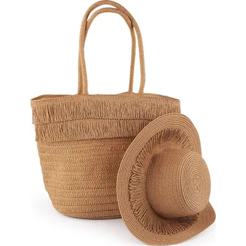 Kabelka Dámský letní klobouk / slamák a taška sada hnědá přírodní 1 sada