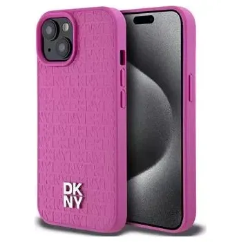 Pouzdro na mobilní telefon DKNY PU Leather Repeat Pattern Stack Logo Magsafe Zadní Kryt pro iPhone 15 Pink