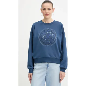 Dámská mikina Mikina Guess 4G dámská, modrá barva, s aplikací, W5YQ07 KB681 W5YQ07.KB681 55X, vel. XXL