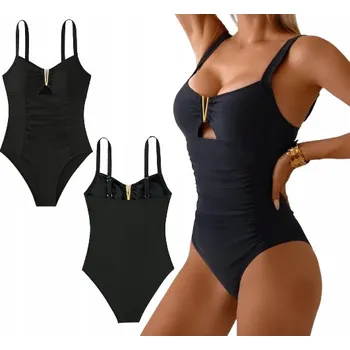 Dámské plavky Jednodílné plavky se zlatým detailem, modelující postavu, velikost M (S008)