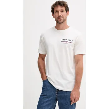 Pánské tričko Bavlněné tričko Gant pánské, bílá barva, s potiskem, 2067044 00X, vel. XL