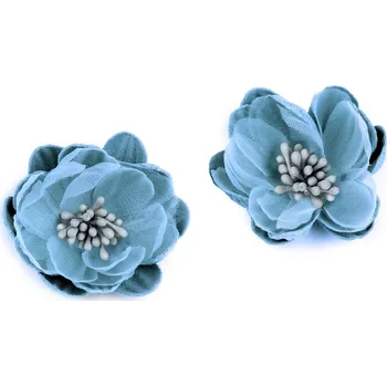 Textilní květ k nalepení Ø5 cm modrá světlá 2 ks
