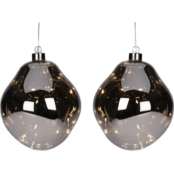 Vánoční dekorace BAŇKA TVAROVANÁ SKLENĚNÁ KAPKA 2KS LED 12CM ANTRACITOVÁ