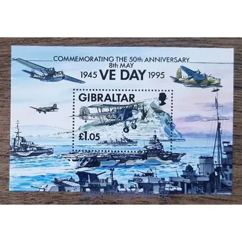 Sběratelství GIBRALTAR ** aršík Bl 21, 50. výr. WW2, r. 1995