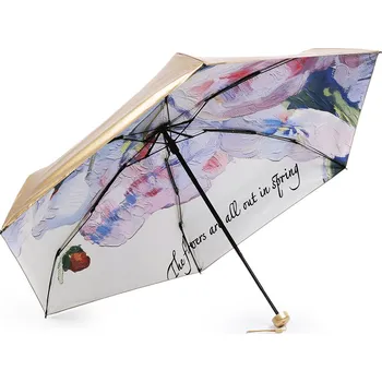 Dámský mini skládací deštník metalický, uvnitř zdobený krémová nejsvět. 1 ks