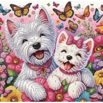 Obraz Diamantová Výšivka na Plátně Mandala 7D 30x25cm AB Diamanty Dva Pejsci