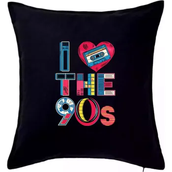 Polštář I love 90s - srdce a kazeta - Polštář 50x50 - 50x50 - Pouze potah ( Černá )