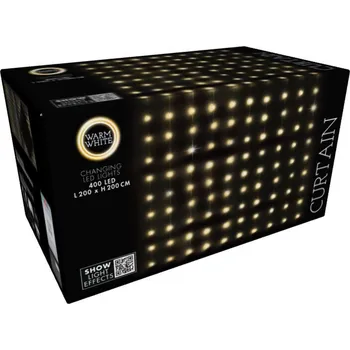 Vánoce CHRISTMAS DECORATION vánoční světla světelný závěs venkovní/vnitřní 400 LED WW 200x200CM s dálkovým ovládáním teplá bílá