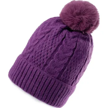 Čelenka Dámská / dívčí zimní čepice s bambulí Emi Ross fialová 1 ks