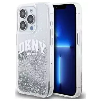 Pouzdro na mobilní telefon DKNY Liquid Glitter Arch Logo Zadní Kryt pro iPhone 15 Pro Transparent