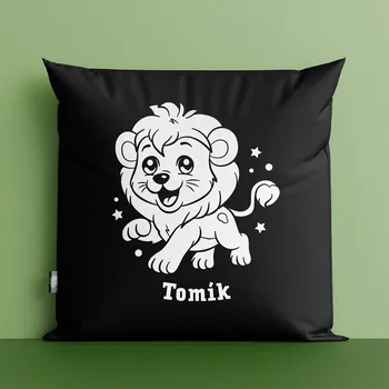 Dekorativní polštářek Polštář Lev se jménem černý