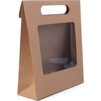 Papírová taška s průhledem 16x21 cm hnědá přírodní 50 ks