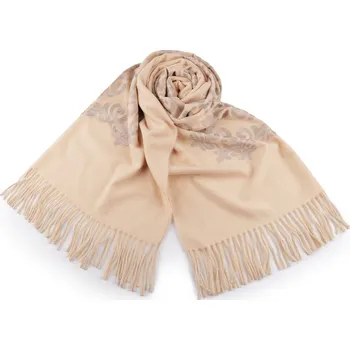Deštník Šátek / šála vlněná s třásněmi, výšivka 70x185 cm béžová světlá 1 ks