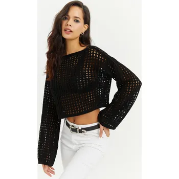 Dámská halenka Chladná a sexy dámská černá halenka s otevřenými španělskými rukávy a krátkým pleteným vzorem Cool &amp; Sexy černá 2104541