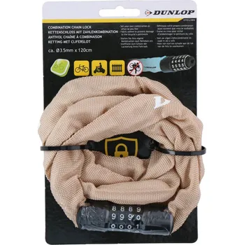 Zámek na kolo Zámek na kolo DUNLOP řetězový na kód, délka 120 cm - béžový
