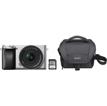 Sony Alpha A6100 stříbrný + E PZ 16–50 mm f/3,5–5,6 II + SONY SF-E64A + Sony LCS-U11