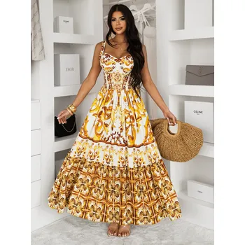 Dámské šaty Žluté vzorované letní šaty THEADY s ornamenty Velikost: ONESIZE