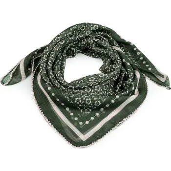 Šátek s květy a háčkovaným okrajem 85x85 cm zelená 1 ks