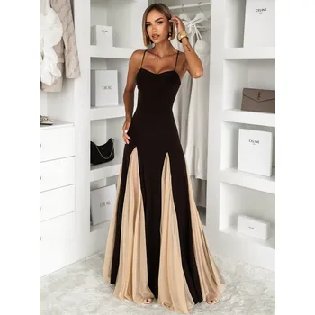 Dámské šaty Hnědé maxi dlouhé elegantní šaty DRELVIK Velikost: ONESIZE