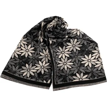 Deštník Šátek / šála typu kašmír s třásněmi, květy 60x180 cm černá 1 ks