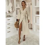 Béžové mušelínové zavinovací šaty CRUXA s dlouhým rukávem Velikost: ONESIZE