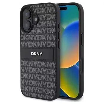 Pouzdro na mobilní telefon DKNY PU Leather Repeat Pattern Tonal Stripe Zadní Kryt pro iPhone 16 Black