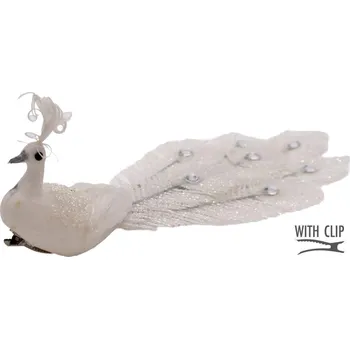 Vánoční dekorace Páv dekorativní na klipu baňka bílý