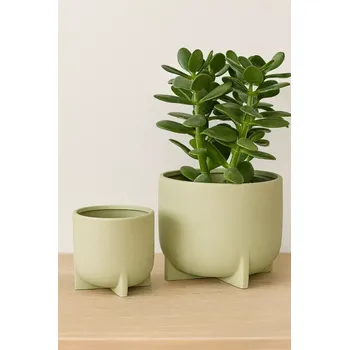 Stojan na květiny Hübsch – obaly na květináče na nožičkách, zelené, sada 2 ks