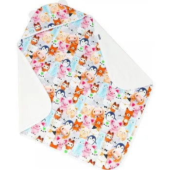 Zavinovačka Oboustranná lehká zavinovací deka s kapucí, Zvířátka - meruňková