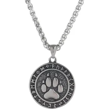 Náhrdelník B-TOP Vikingský náhrdelník z nerezové oceli s přívěskem Medvědí stopy a Runami
