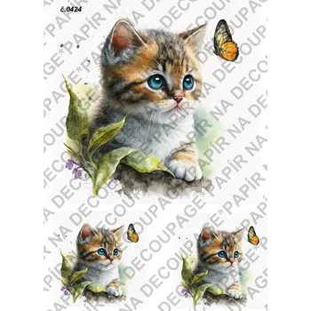 Umělecký papír Rýžový a soft papír na decoupage - Kočička s motýlem - KB0424 Materiál: Soft, Rozměr: A4