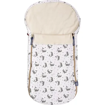 Fusak Kaarsgaren Letní fusak z bio bavlny do kočárku i autosedačky – bílý s motivem šedých delfínů