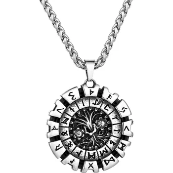 Náhrdelník B-TOP Vikingský náhrdelník z nerezové oceli s přívěskem Stromu Života obklopeného runami stříbrná