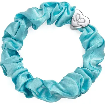Silver Heart Silk Scrunchie Turquoise