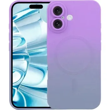 Pouzdro na mobilní telefon Gradient silikonový kryt MagSafe se sklem na fotoaparát pro iPhone 16 Barva: Fialová/šedá