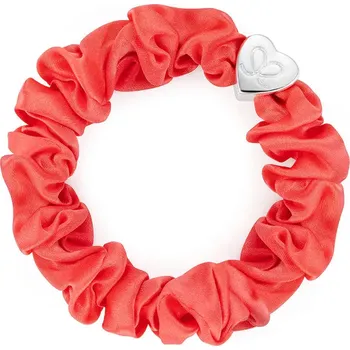 Silver Heart Silk Scrunchie Neon Peach