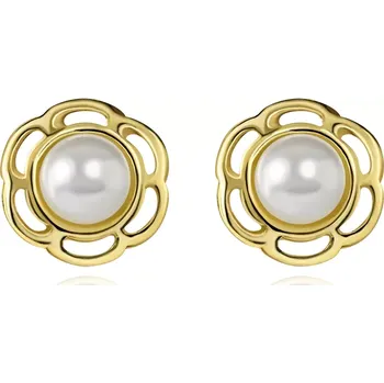 Náušnice Náušnice ze 14K zlata ve tvaru květu s kultivovanou perlou