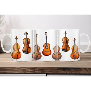 Hrnek 330ml, HUDEBNÍ NÁSTROJE, kytara, housle, čelo, cena za 1 ks