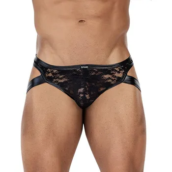 Pánské erotické prádlo Krajkový jockstrap s otevřenými zády a širokými pásky Velikost: XL