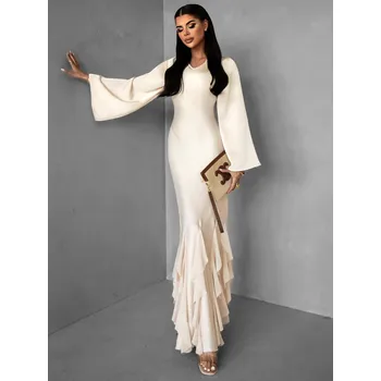 Dámské šaty Krémové dlouhé maxi šaty BAILY s vázáním Velikost: L