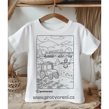 Chlapecké oblečení Tričko jako omalovánka Tričko k vybarvení, dětské, KRAJINA -traktor a vláček, 1 ks zvolte VELIKOST textilu ZDE:: 5/6 let Beagle
