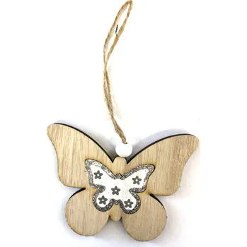Dřev. dekorace, motýl, 7cm, 1ks