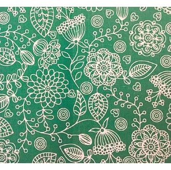 Bavlněná látka, panel 50x70 cm, BÍLÉ KYTIČKY NA ZELENÉM